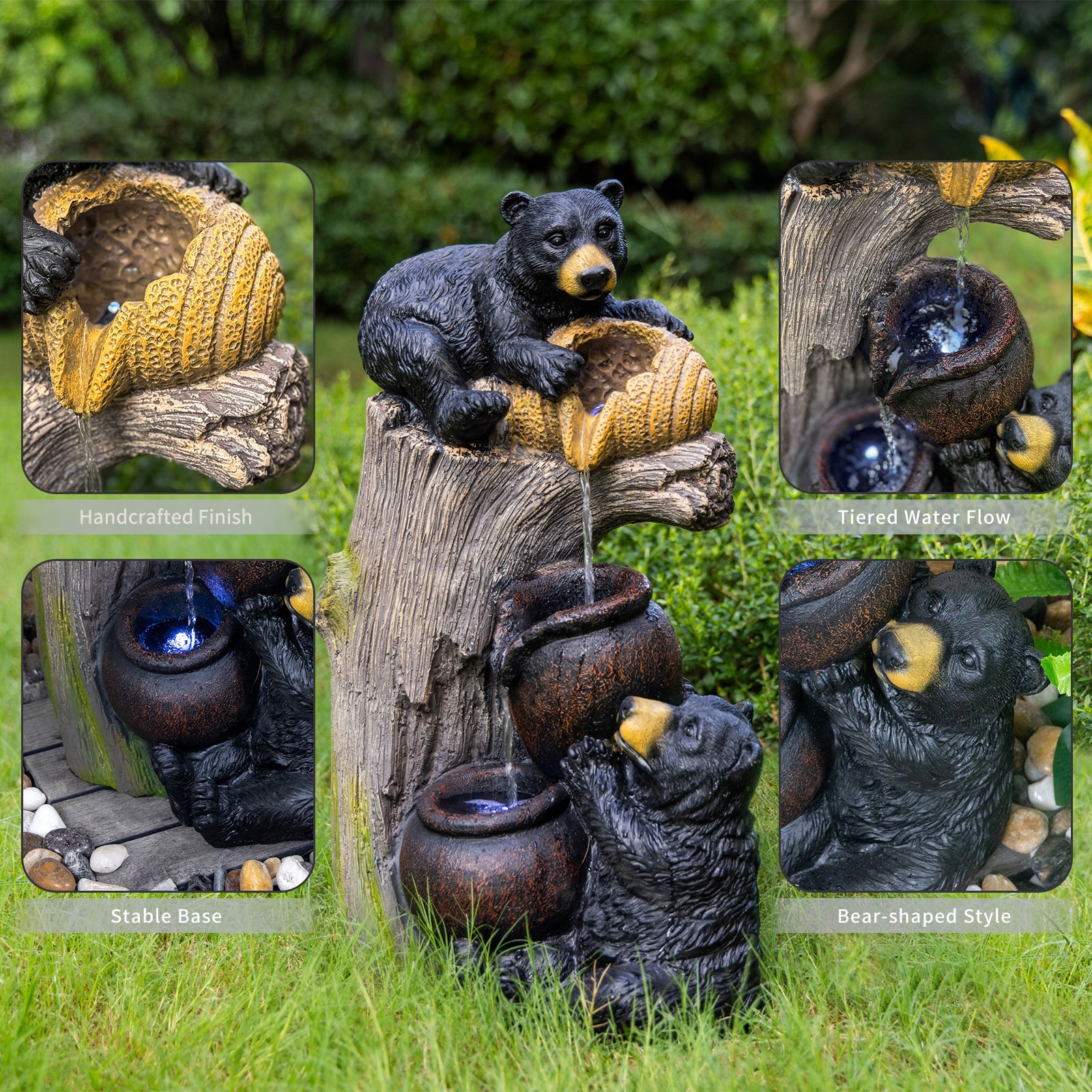Resin Black Bear Outdoor Water Fountain dimensions and size
