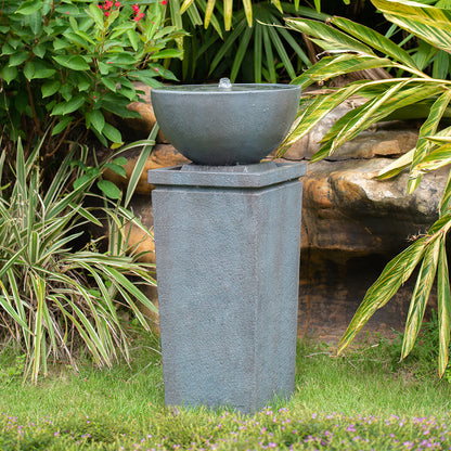 Resin Zen Bowl Pedestal Outdoor Fountain 35 Inch