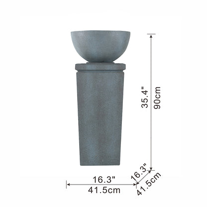 Resin Zen Bowl Pedestal Outdoor Fountain 35 Inch LED lit at night