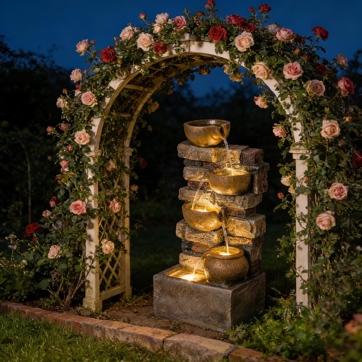 Resin Stacked Stone Bowl Cascade Fountain 28 Inch