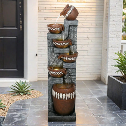 56.6-inchhigh6-tieredpoly-resinwaterfallfountainatamodernhomeentryway.