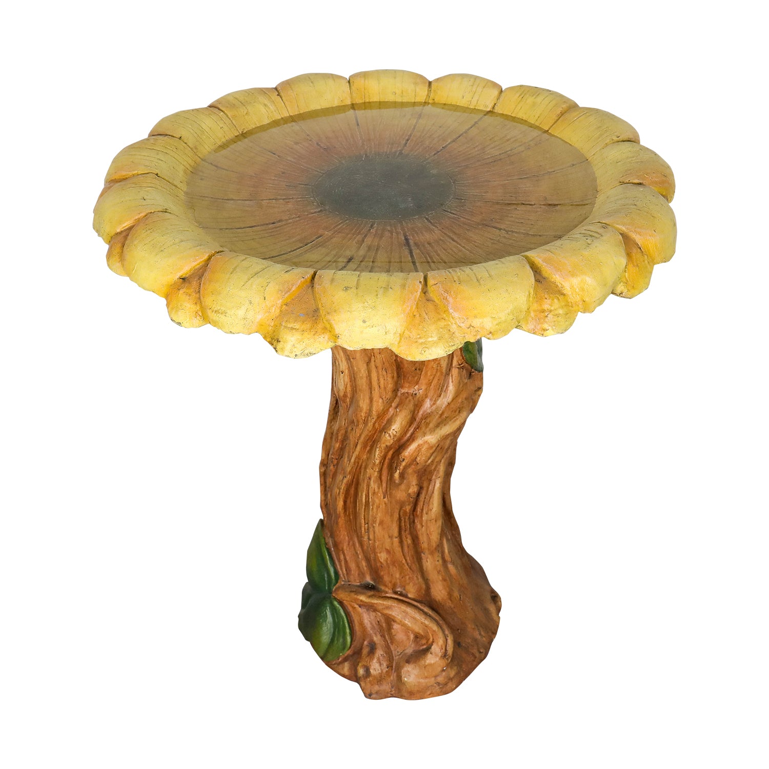 24.4&quot;H Concrete Outdoor Bird Bath with Sunflower Bowl and Woodtone Pedestal - Garden Decor