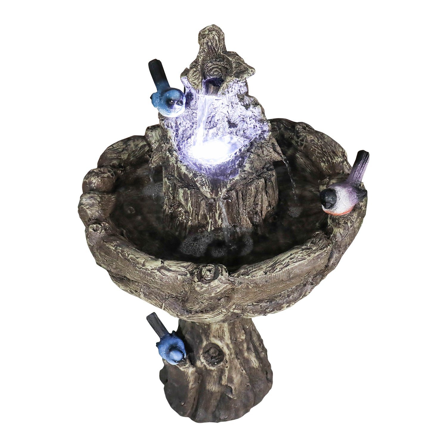 26.7”H 2-Tiered Birdbath Fountain with Three Birds