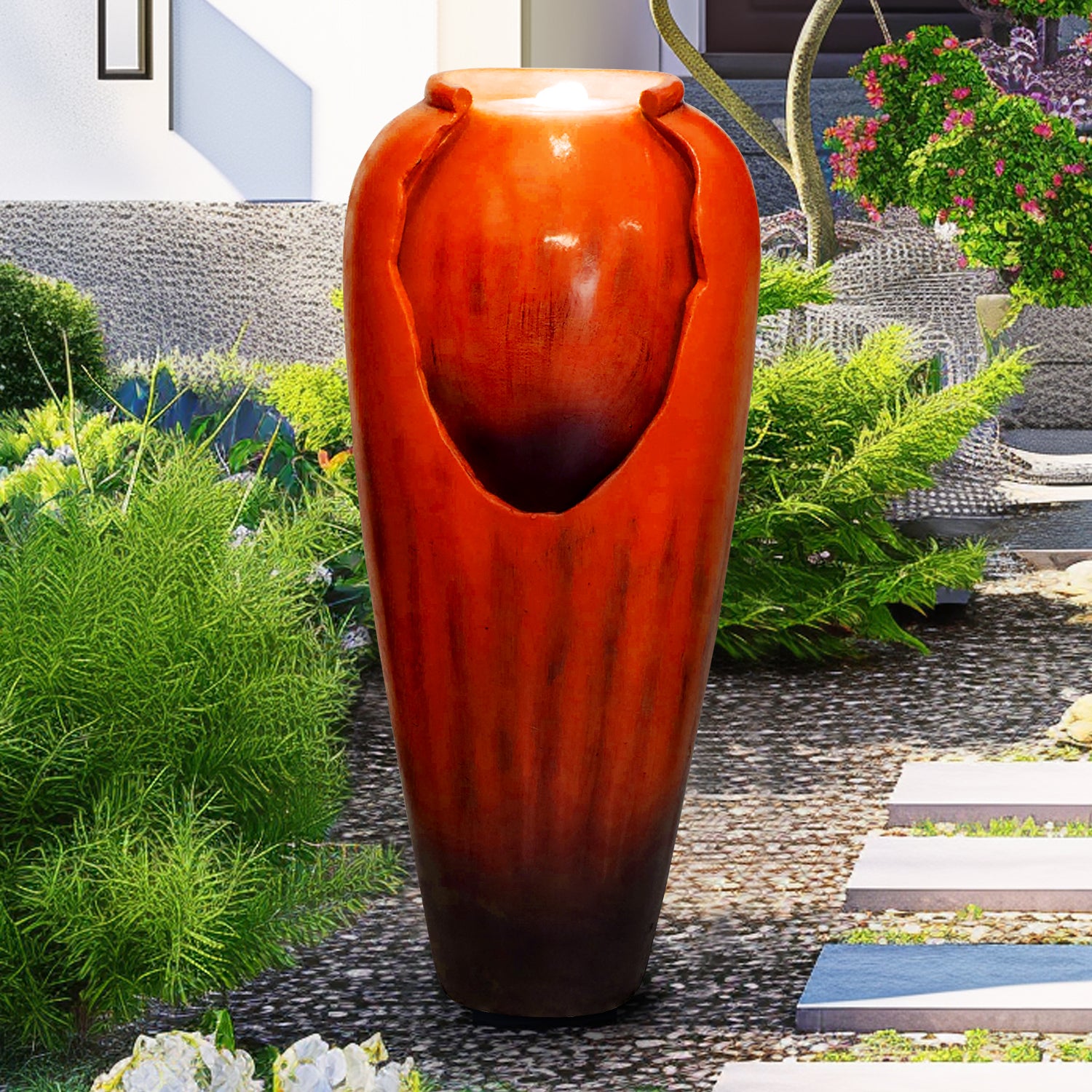 30.7-in H Concrete Jar Outdoor/indoor Fountain  with LED light