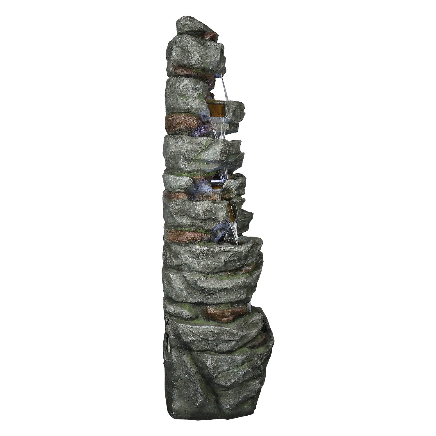 79&quot; High Multi-Tiers Cascading Rock Outdoor Water Fountain with LED Lights
