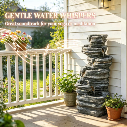 Resin 6 Tier Rock Cascade Outdoor Fountain 40 Inch in garden setting