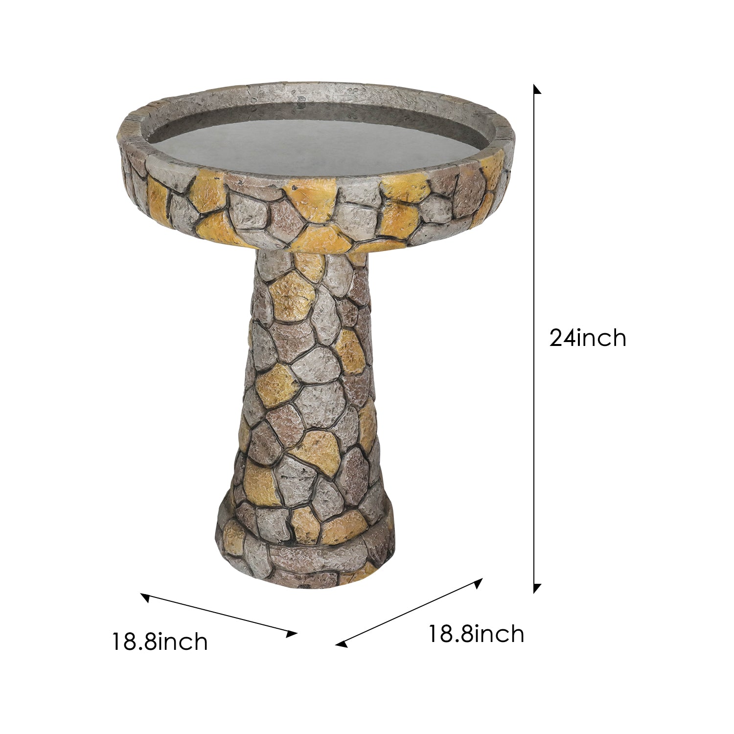 24&quot; H Mosaic Stone Design Outdoor Bird Bath - 18.8&quot; Diameter Perfect for Enhancing Your Garden, Patio, Backyard, or Porch