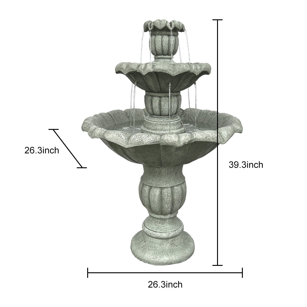 3-tier Concrete  lotus leaf-shaped bird bath fountain-39.3&quot;H