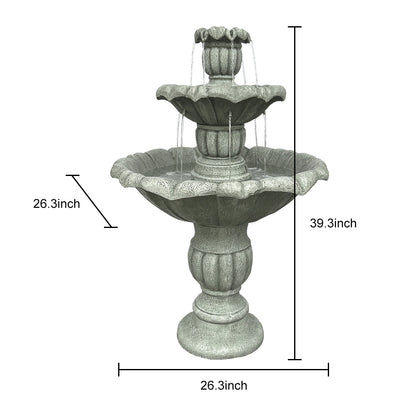 3-tier Concrete  lotus leaf-shaped bird bath fountain-39.3&quot;H