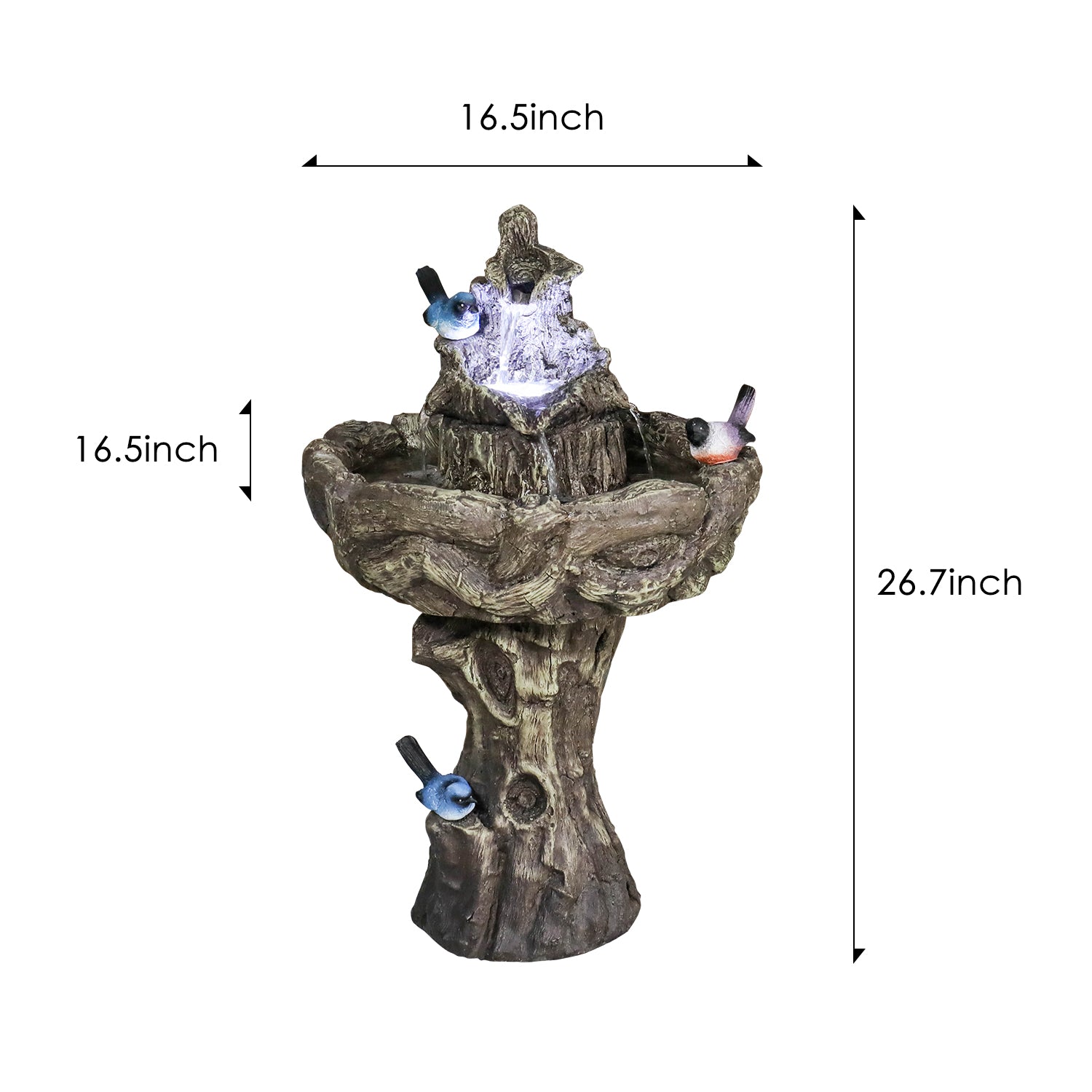 26.7”H 2-Tiered Birdbath Fountain with Three Birds