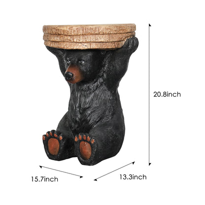 Hand-Painted American Black Bear Resin Side Table - Decorative Bear Statue Pedestal for Home, Office, or Living Room Decor