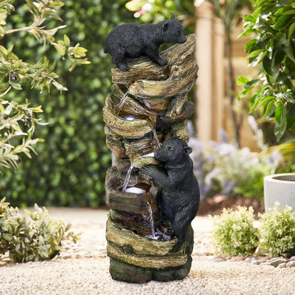 39.3&quot;H-Two Bears Playing Garden Outdoor Fountain with LED Lights