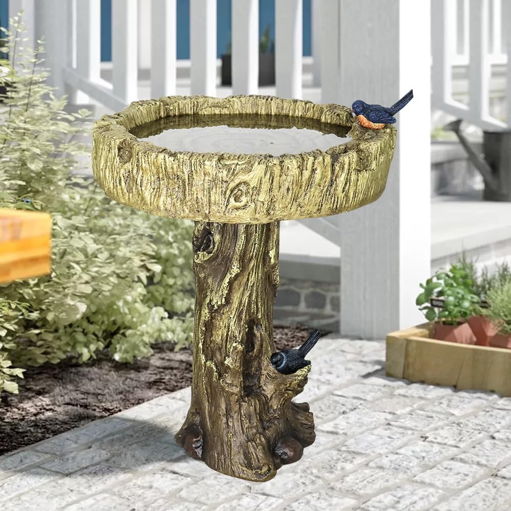 Outdoor Simulated Dendritic Birdbath for Garden, Yard, and Bird Play - Lifelike Tree Trunk Design