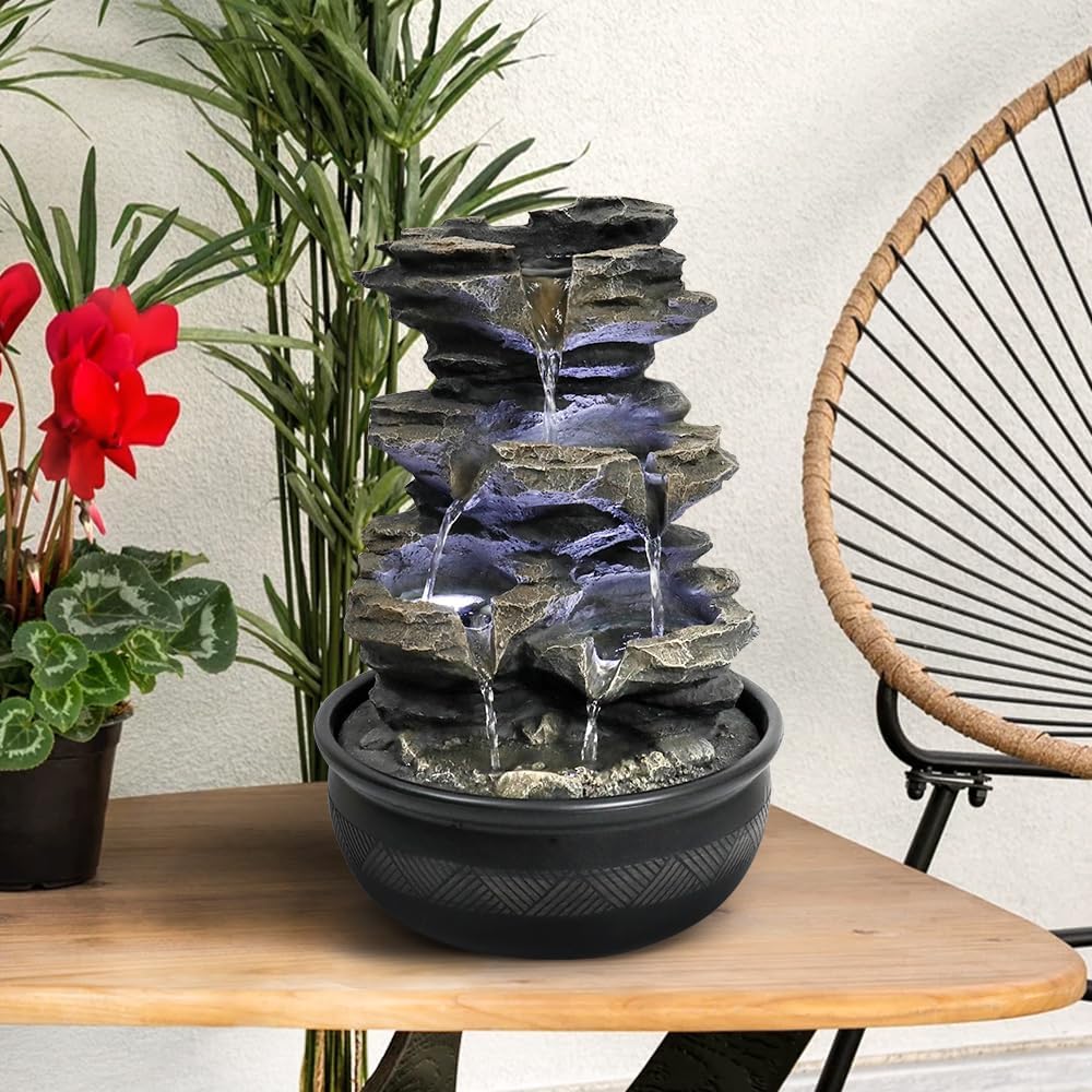 Resin Cascading Indoor Tabletop Fountain with LED Lights-15.7&quot;H