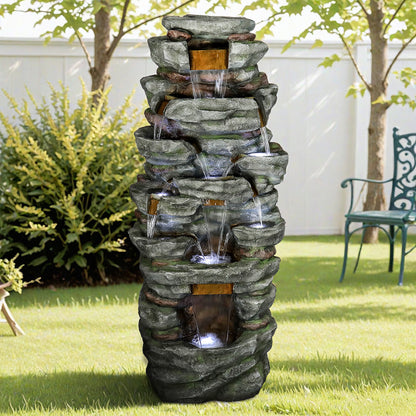 79 Inch Extra Large Outdoor Rock Waterfall Fountain with LEDs