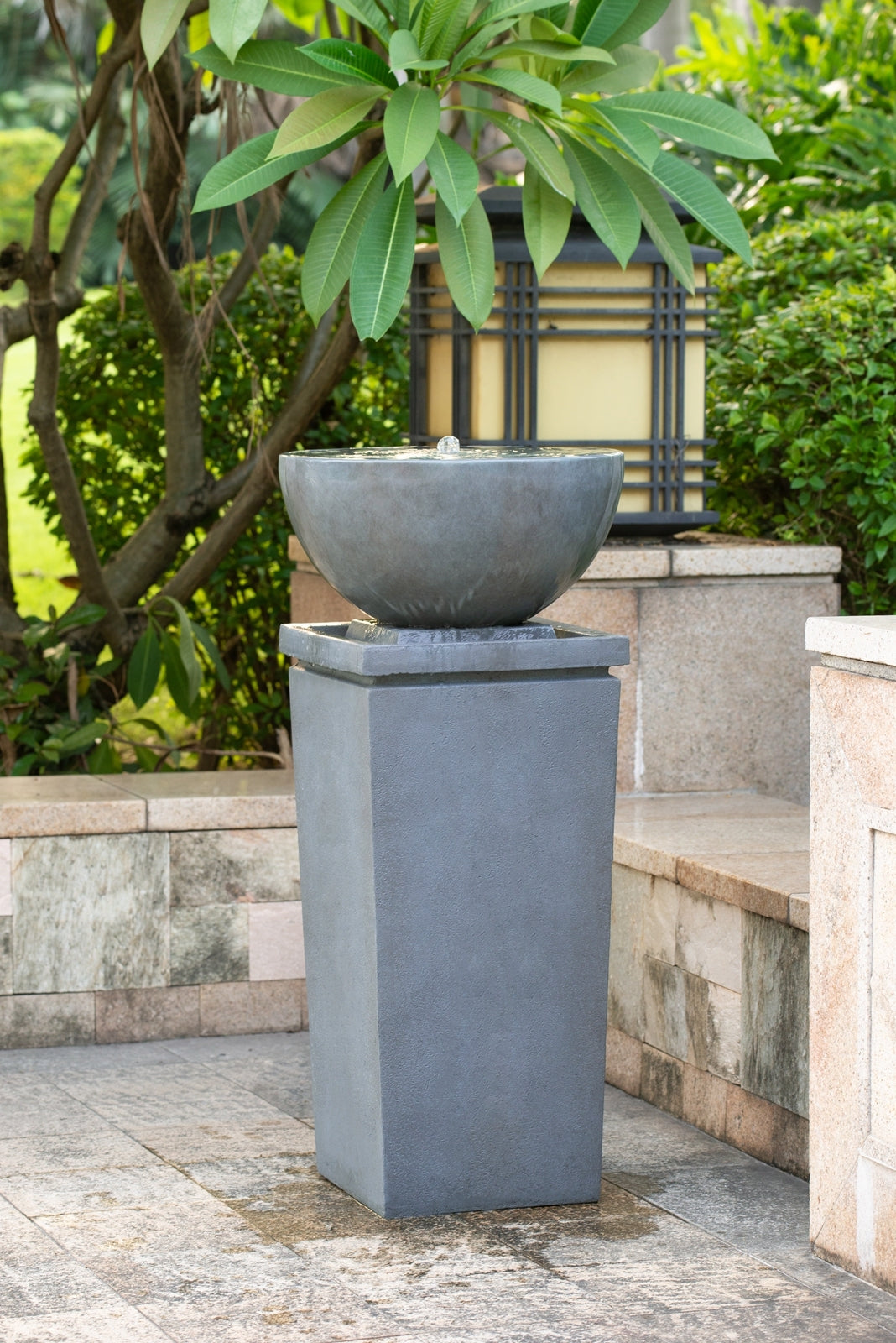 Resin Zen Bowl Pedestal Outdoor Fountain 44 Inch