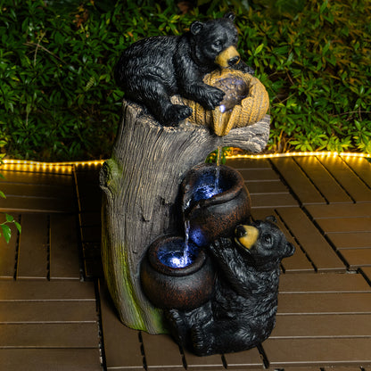 Resin Black Bear Outdoor Water Fountain close up of water flow