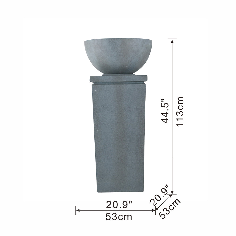 Resin Zen Bowl Pedestal Outdoor Fountain 44 Inch LED lit at night