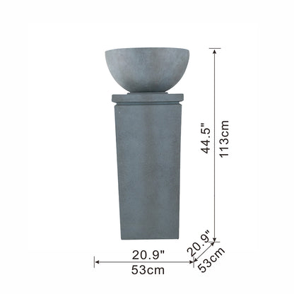 Resin Zen Bowl Pedestal Outdoor Fountain 44 Inch LED lit at night