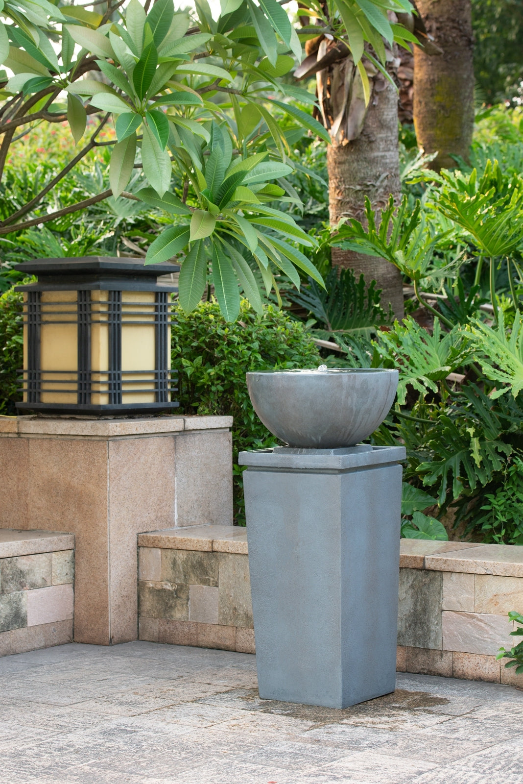 Resin Zen Bowl Pedestal Outdoor Fountain 35 Inch dimensions and size