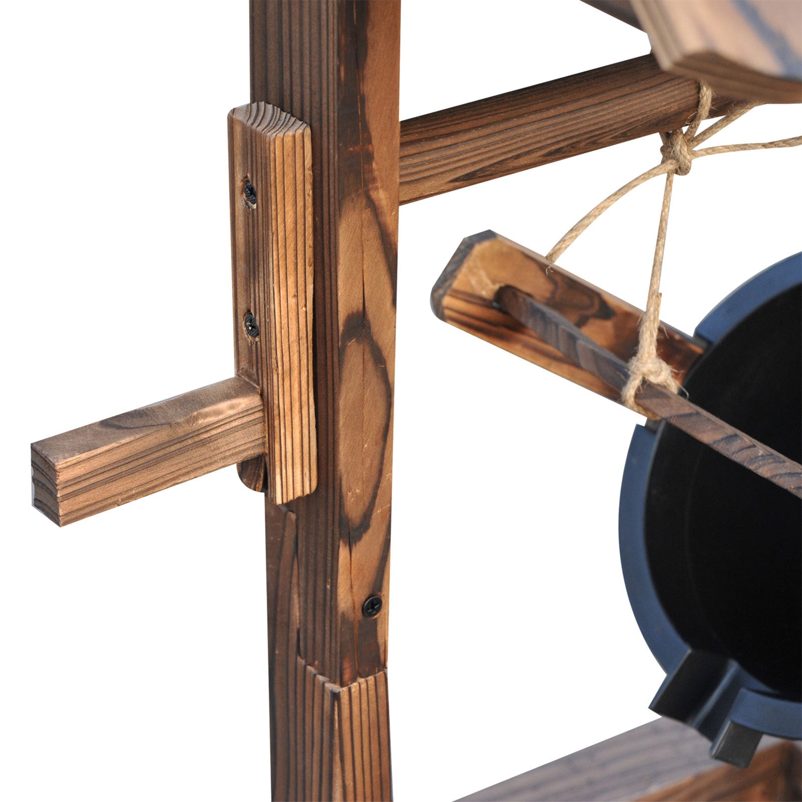 Carbonized Wood Wishing Well Outdoor Fountain 44 Inch close up of water flow