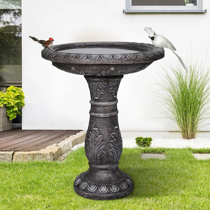 Birds Perched on Classical Style Fiber Concrete Bird Bath