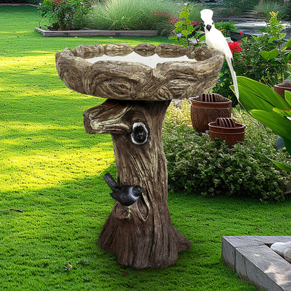 Classic reinforced concrete bird bath in a peaceful backyard setting