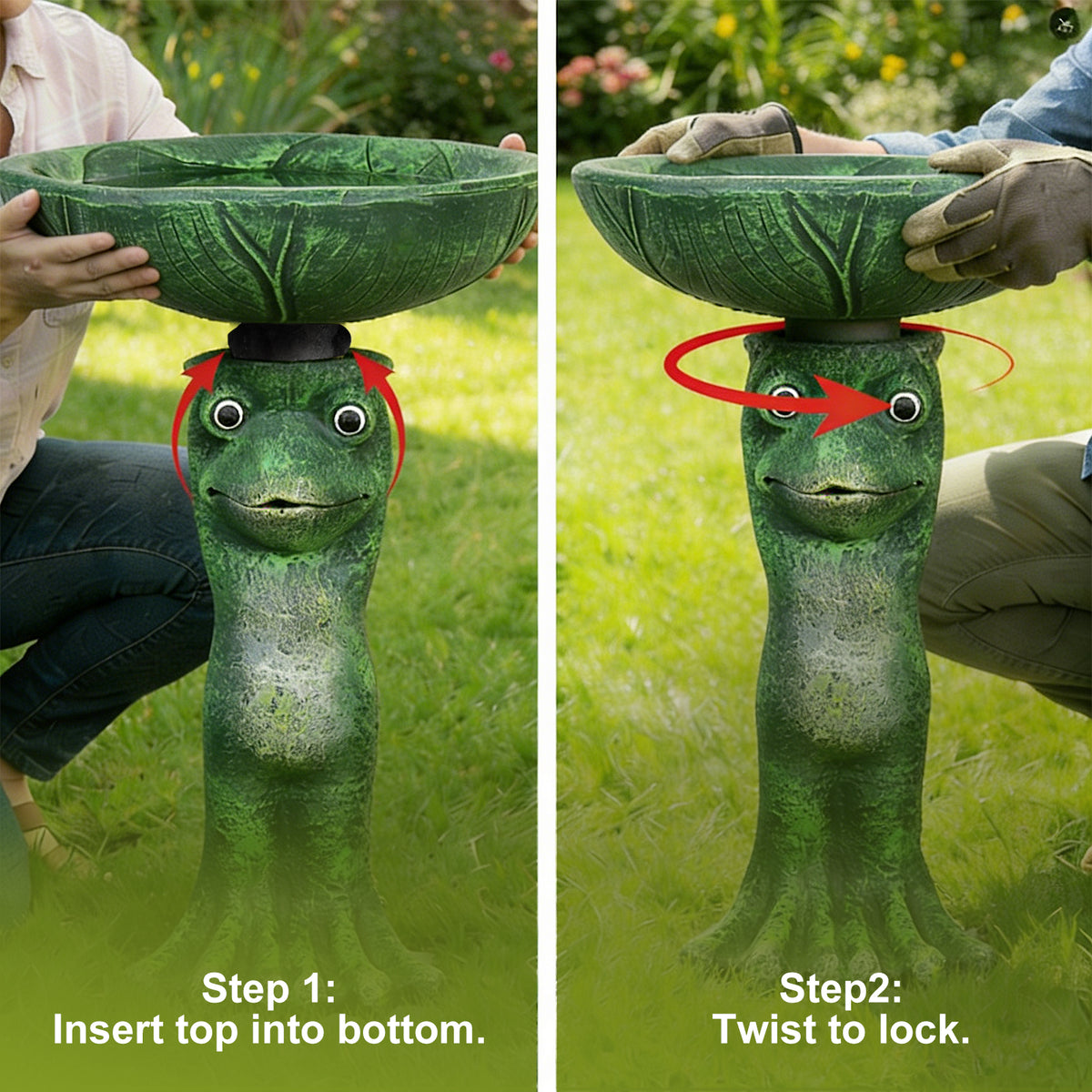 Close-up demonstration of the easy tool-free twist-lock assembly between the basin and pedestal.