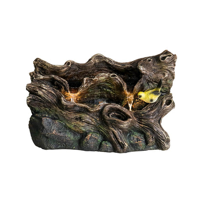 Close-up of the LED lights inside the cascading fountain showing light shining through flowing water.