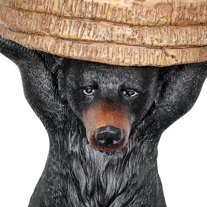Close-up of the lifelike facial features and textured fur of the black bear