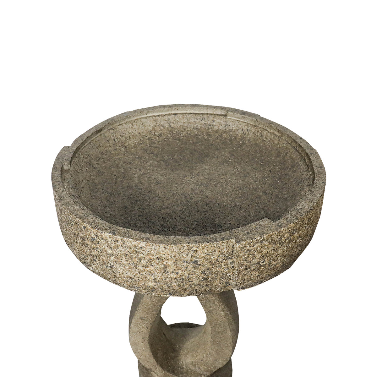 Close-up of the smooth, easy-to-clean 15.7" basin on the elegant concrete bird bath.