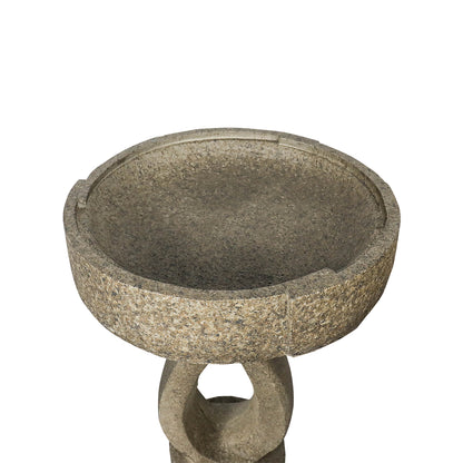 Close-up of the smooth, easy-to-clean 15.7" basin on the elegant concrete bird bath.