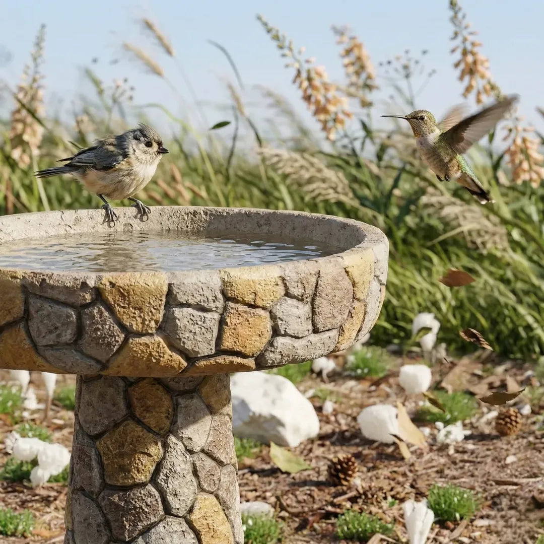 Contemporary concrete bird bath for minimalist outdoor garden