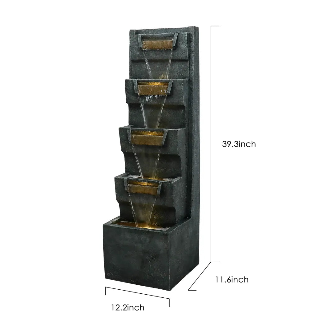 Resin Geometric Tall Outdoor Wall Fountain 79 Inch LED dimensions and size