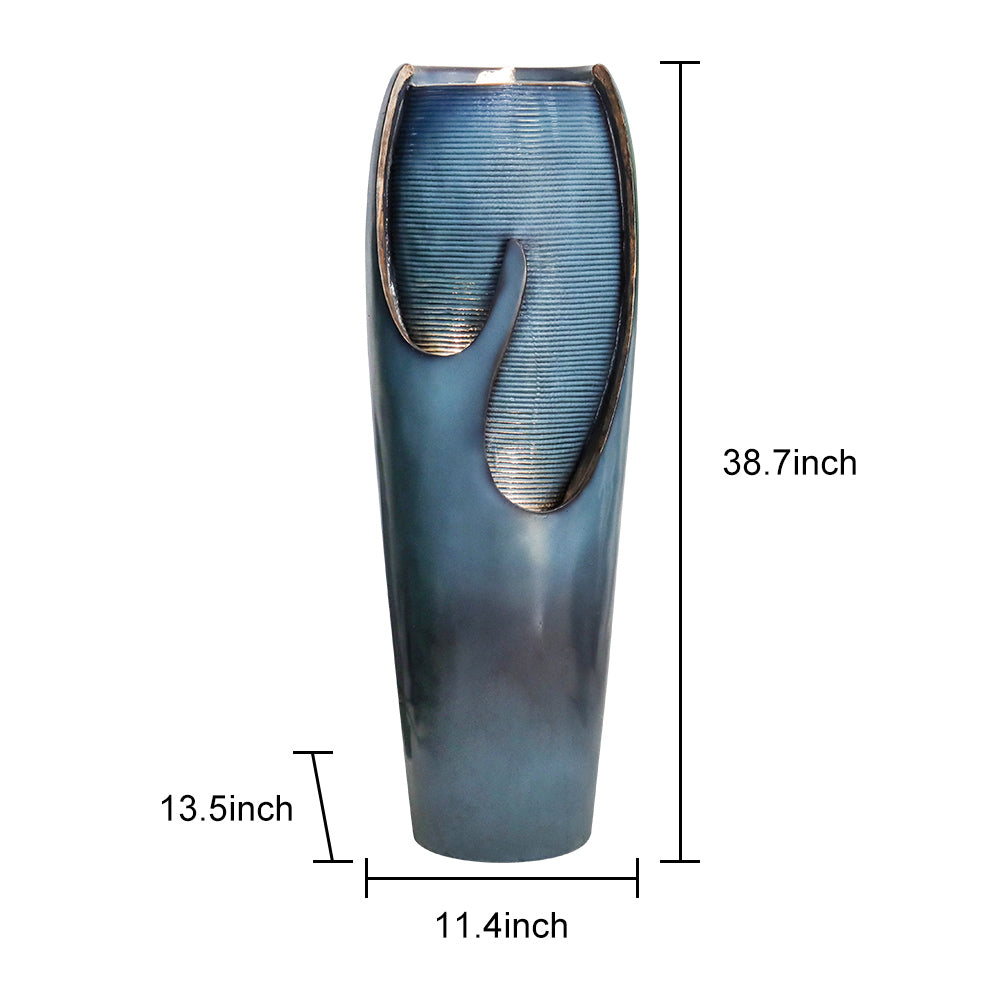 Concrete Turquoise Cracked Jar Outdoor Fountain 38 Inch dimensions and size