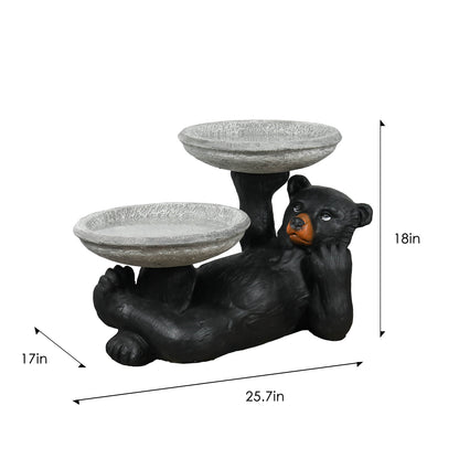 Dimension chart for the 20.7"L x 15"H black bear birdbath featuring 18.841kg weight.