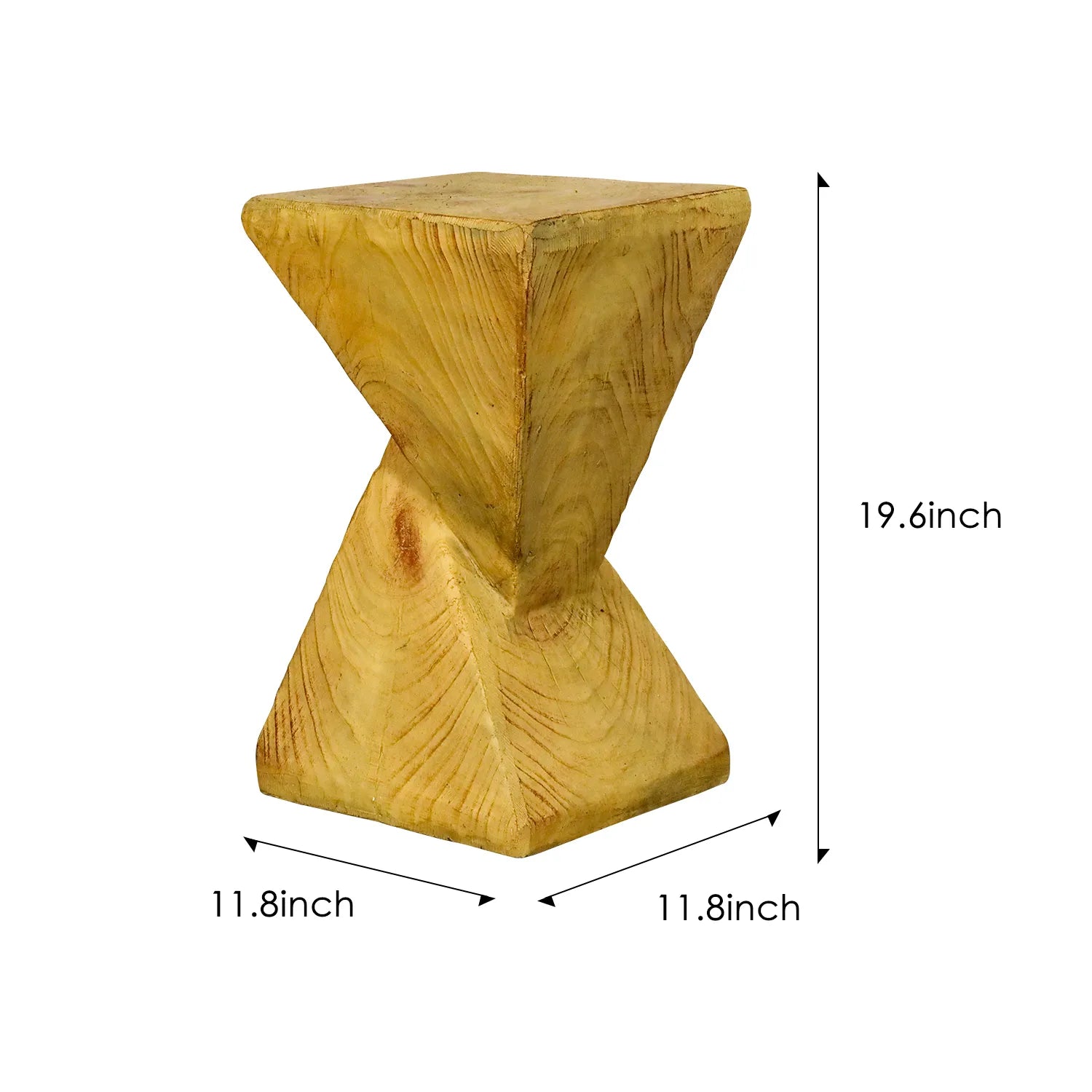 Dimension chart for the modern pyramid end table: 19.6" Height and 11.8" Width.