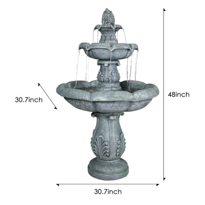 Dimension chart showing the 30.7x48" size of the sturdy 50.5kg ornate garden water fountain.
