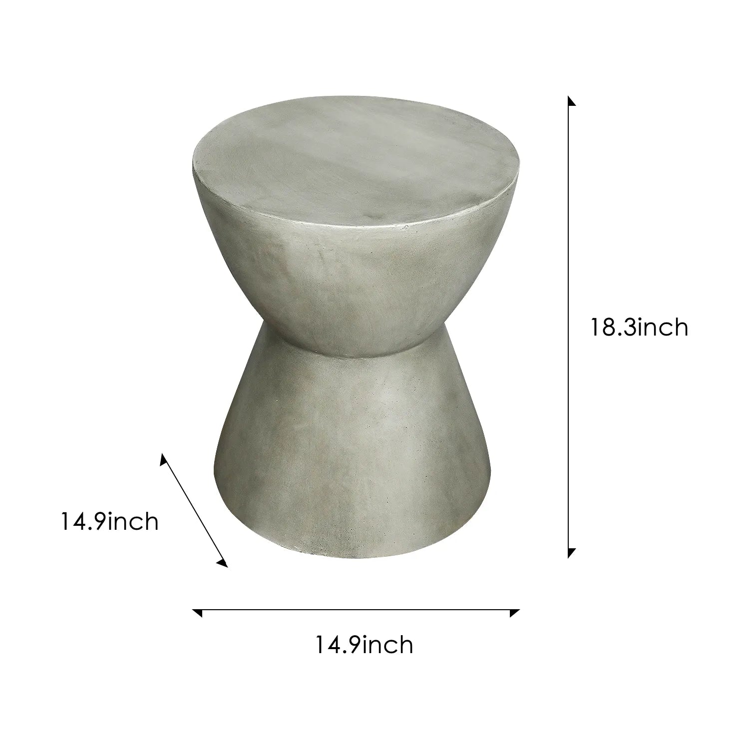 Dimension guide for the simplicity end table showing 18.3" height and 14.9" diameter.
