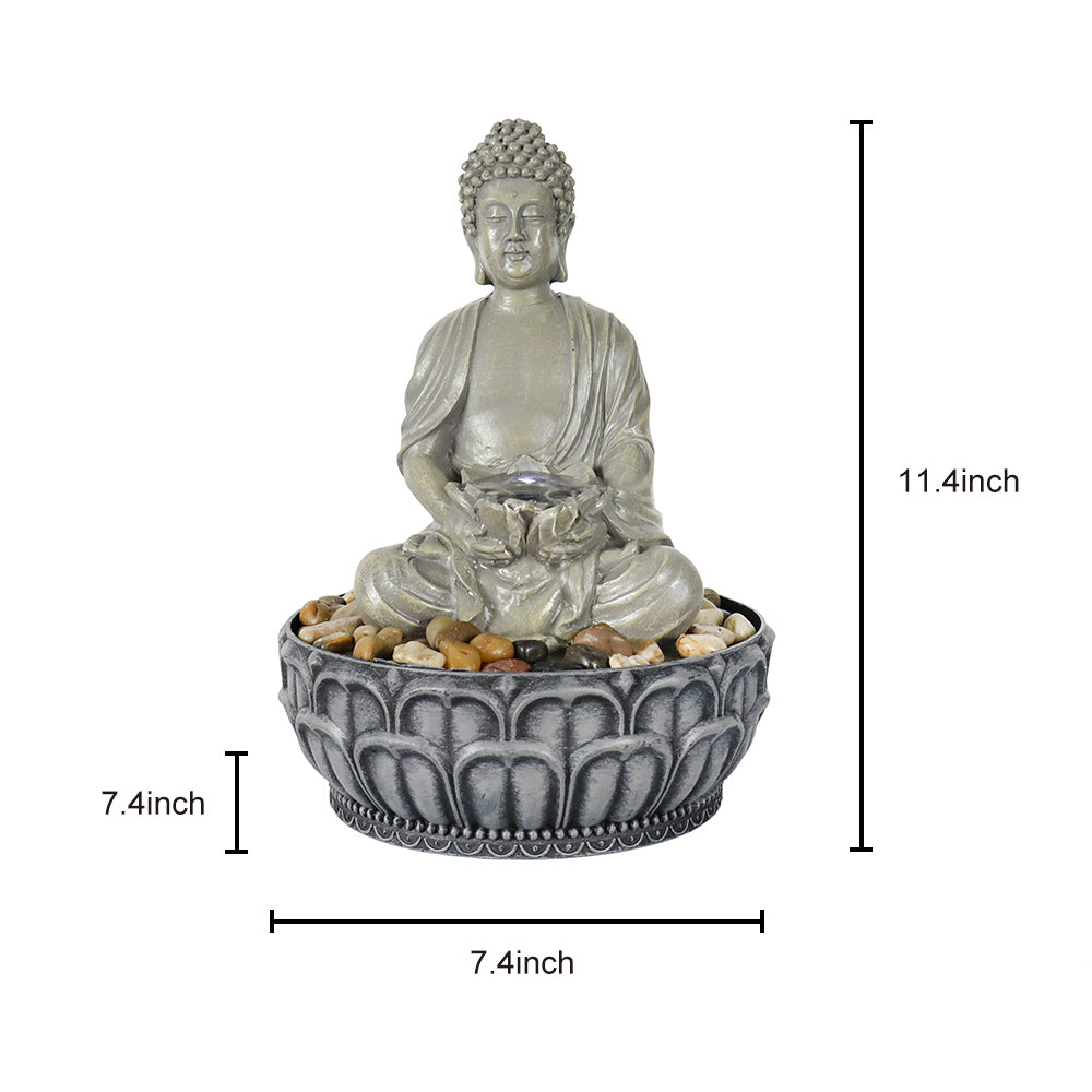 Dimensions Diagram 11.4 H x 7.4 L x 7.4 W Inch Buddha Tabletop Fountain