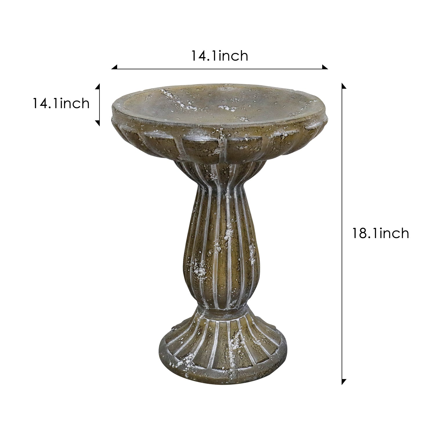 Dimensions Diagram 18.1 H x 14.4 W Inch Birdhouse Style Bird Bath
