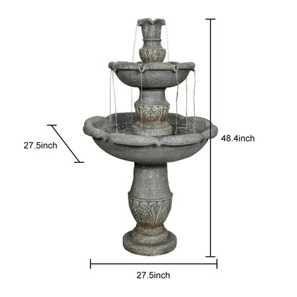 Dimensions and size chart for the 48.4"H 2-tier concrete fountain