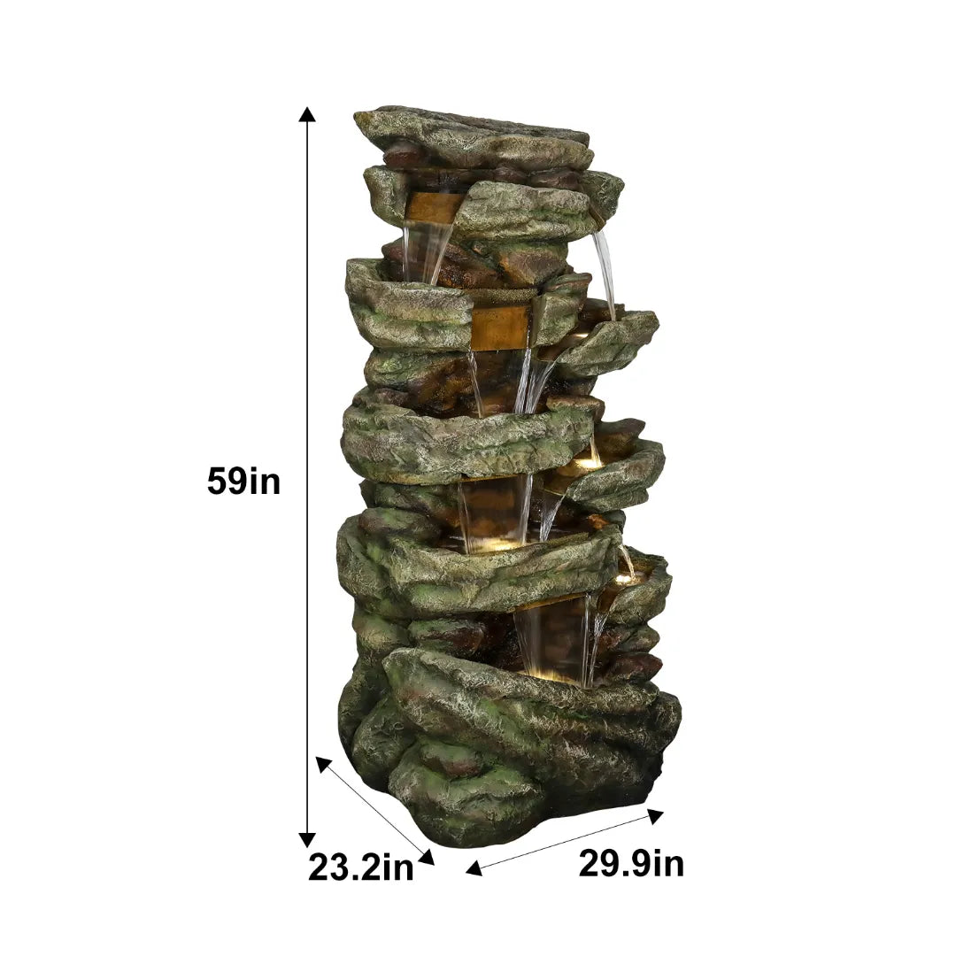 Resin Stacked Stone Rock Waterfall Outdoor Fountain with LED dimensions and size