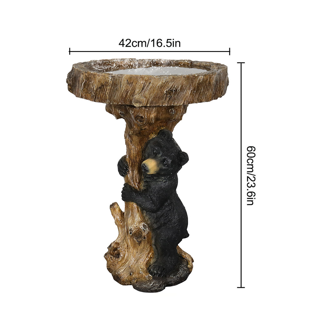Dimensions chart showing the 24-inch tall and 16.5-inch wide black bear bird bath.