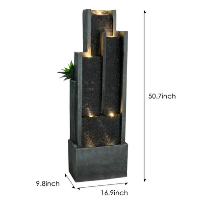Dimensions of the sleek 50.7"H modern cascading fountain featuring a sturdy 21kg gross weight.