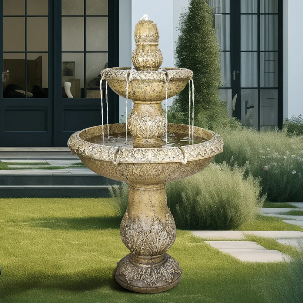 Elegant 2-tier budding lotus fountain as a patio centerpiece