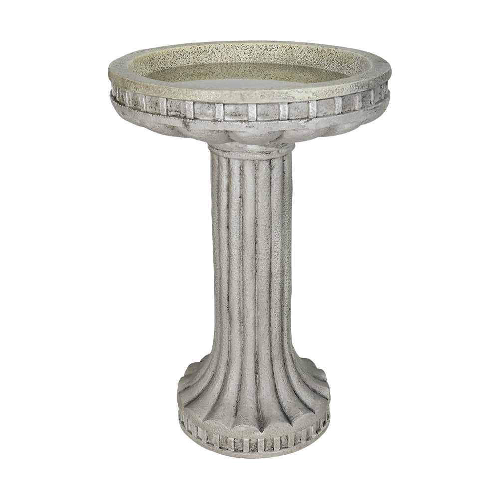 Front view of the 24" classic round pedestal concrete birdbath on white