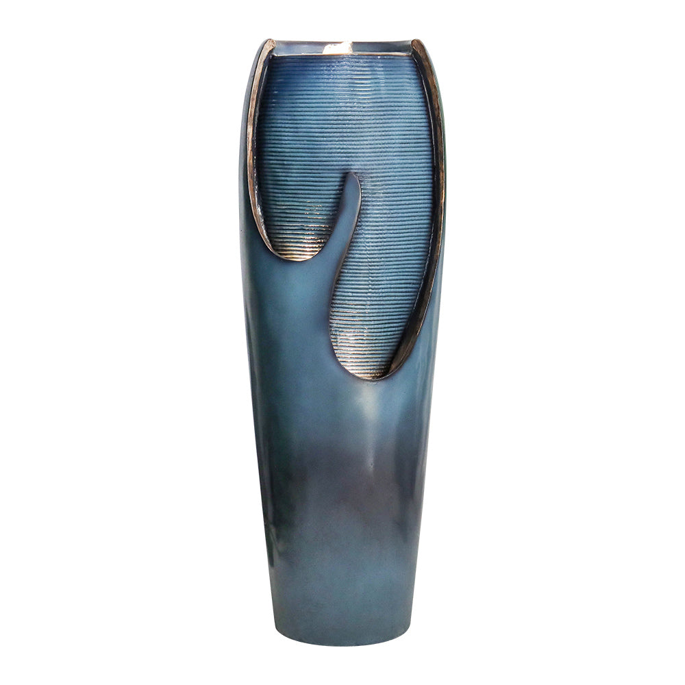 Concrete Turquoise Cracked Jar Outdoor Fountain 38 Inch in garden setting