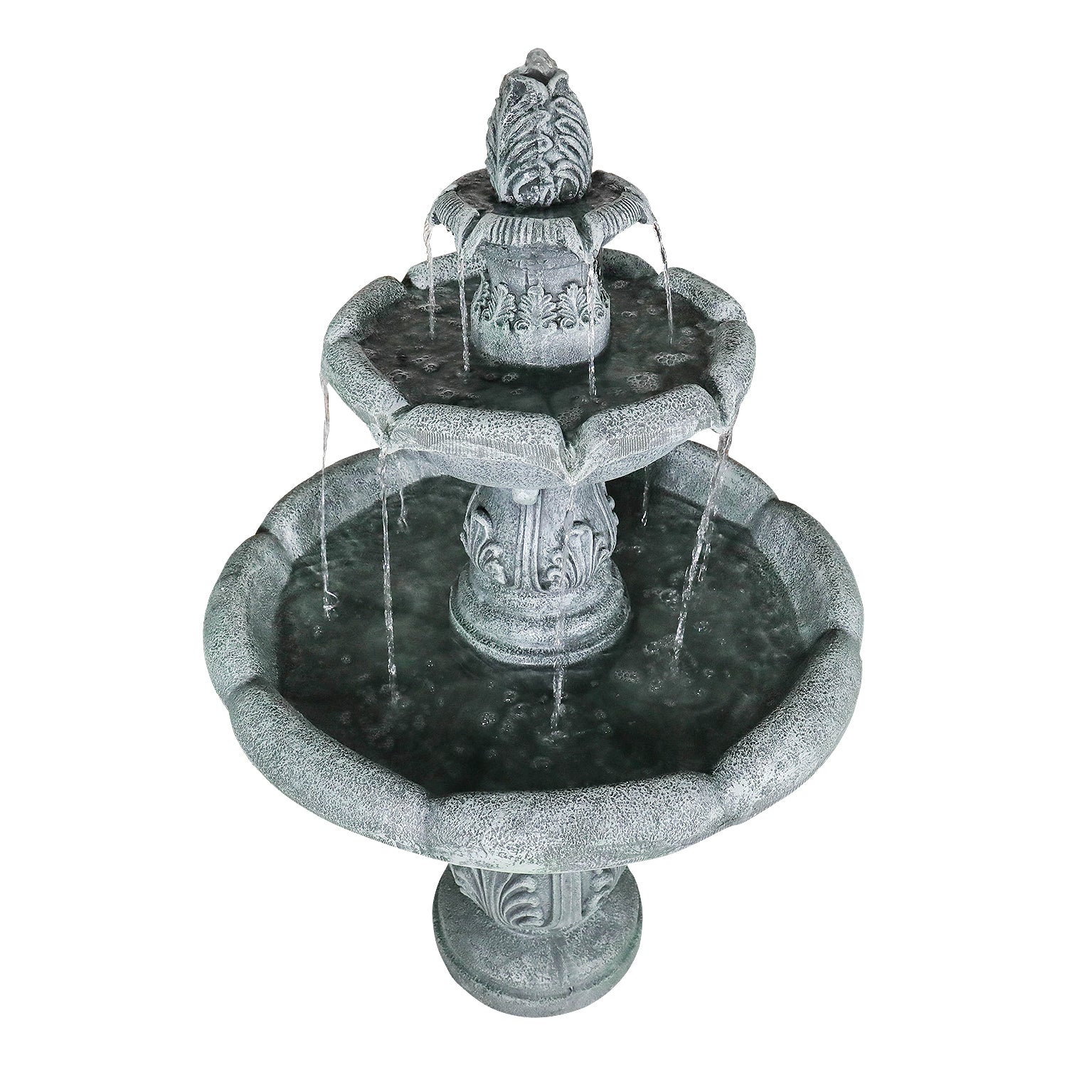 Front view of the 48"H classic elegant outdoor garden water fountain on a white background.