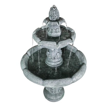 Front view of the 48"H classic elegant outdoor garden water fountain on a white background.